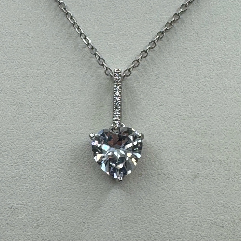 Silver Plated Heart Pendant Necklace CZ Crystal Adjustable Chain